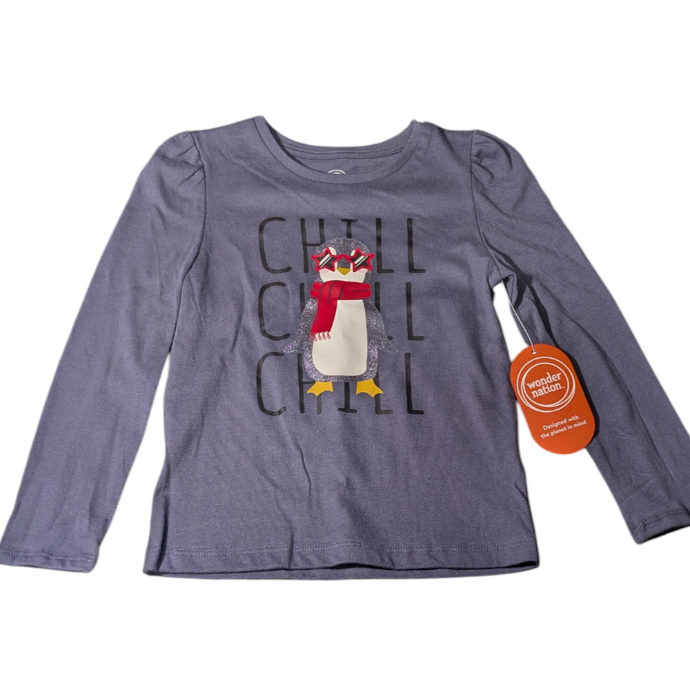 Wonder Nation - Kids -Cute Penguin With Glasses Shirt -Long Sleeve - Size 5 -NWT